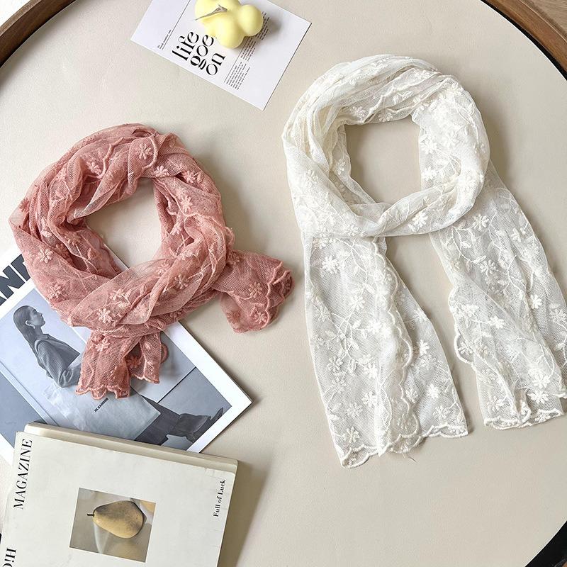 Knitted scarf women's new small exquisite heavy industry embroidery lace embroidery long bag head scarf silk scarf