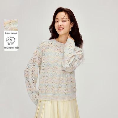INMAN Women's Colorful Striped Hollow-Out Knit Top