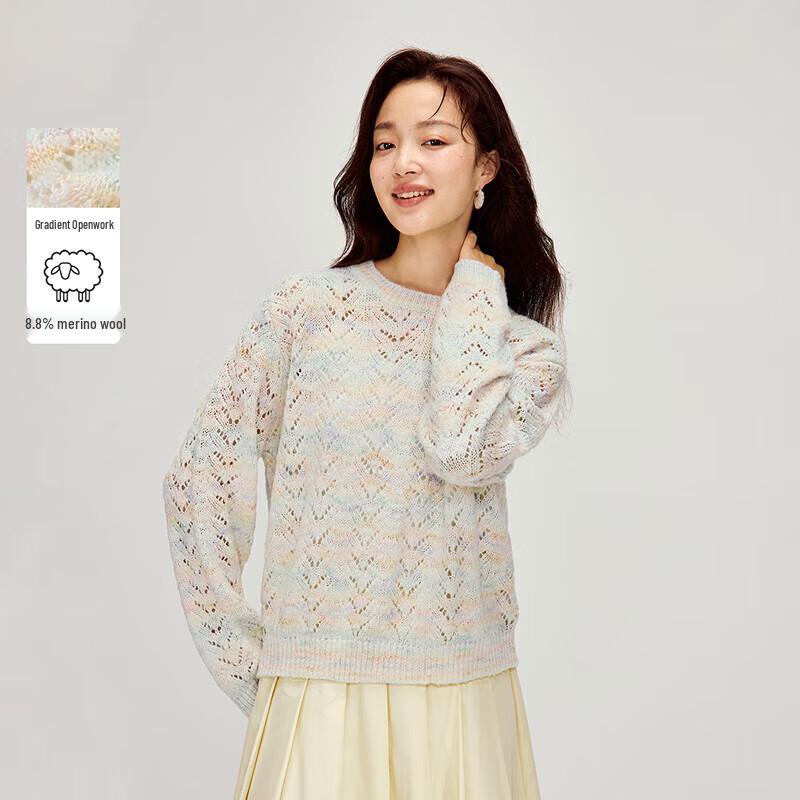 

INMAN Women s Colorful Striped Hollow-Out Knit Top XL