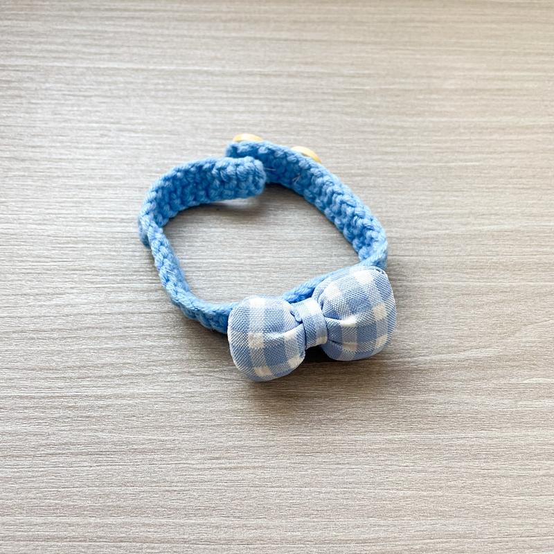 Pet Cat Collar Handwoven Crocheted Finished Dog Scarf Cute Plaid Bow Neck Jewelry Pet Christmas Gift