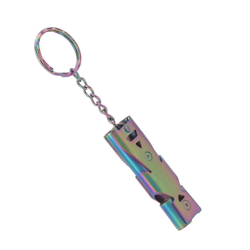 Outdoor Survival Whistle with Keychain Stainless Steel Double Tubes Safety WhistleColorful Titanium
