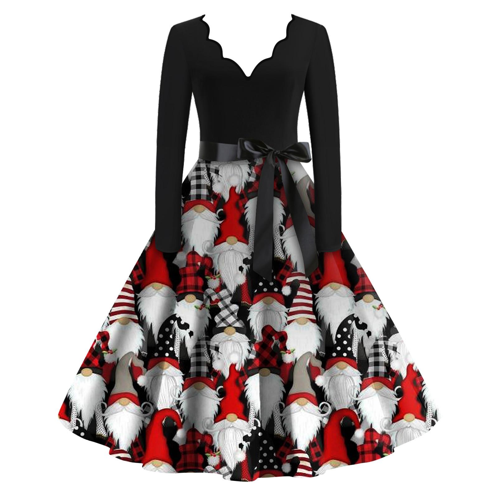 Женские модные повседневные тонкие рождественские платья с длинным рукавом с v-образным — фото 5