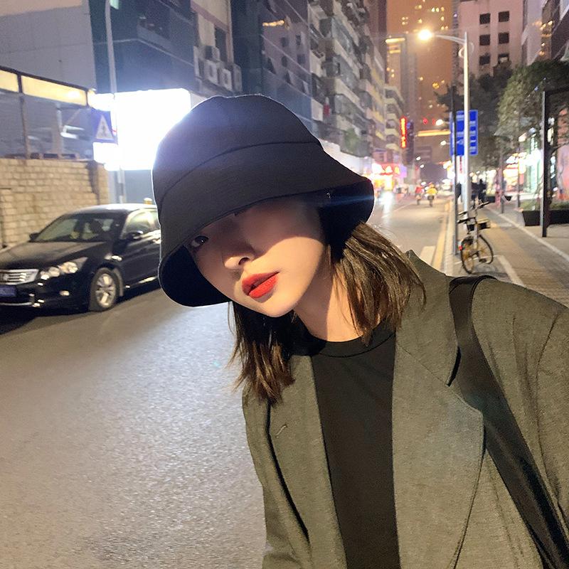 Fisherman Hat Women's Thin Black Sun Hat K-styleeasiest for Matchjapanese Style Bucket Hat Trendy Face-covering Sun Basin Hat