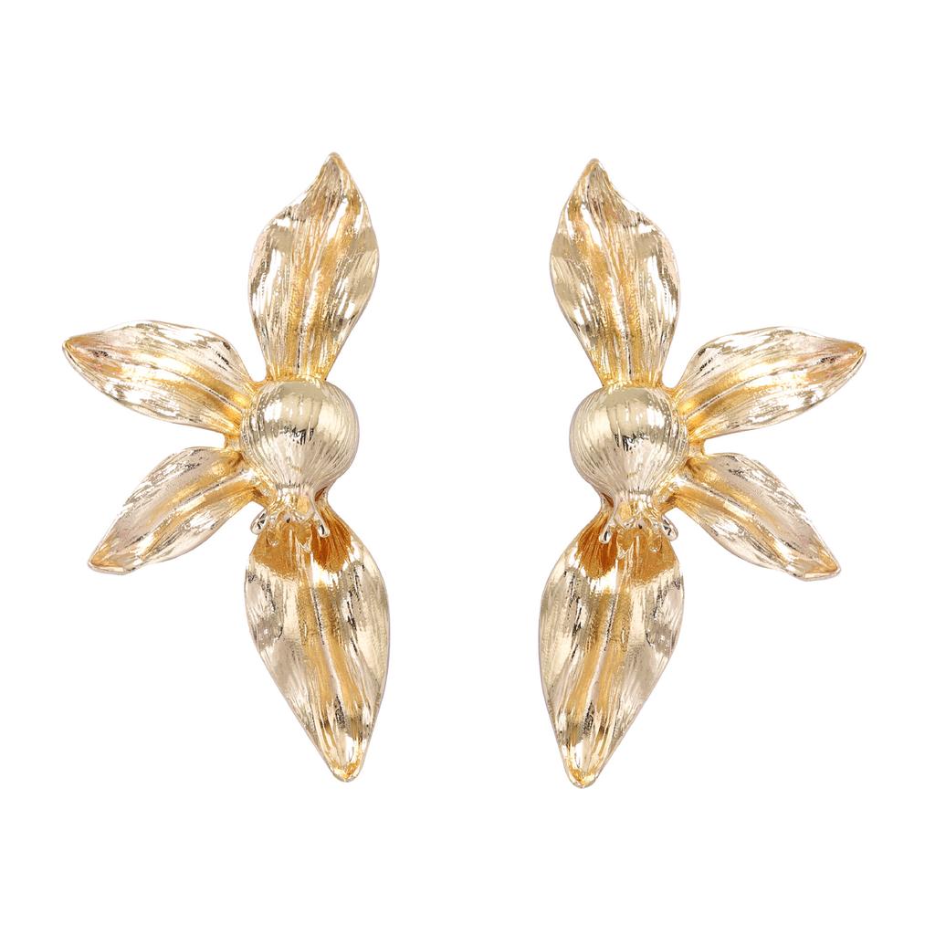 Retro Personalized Alloy Large Flower Earrings for Women Ladies Exaggerated Unique Texture Petal Drop Earrings Jewelry Wholesale