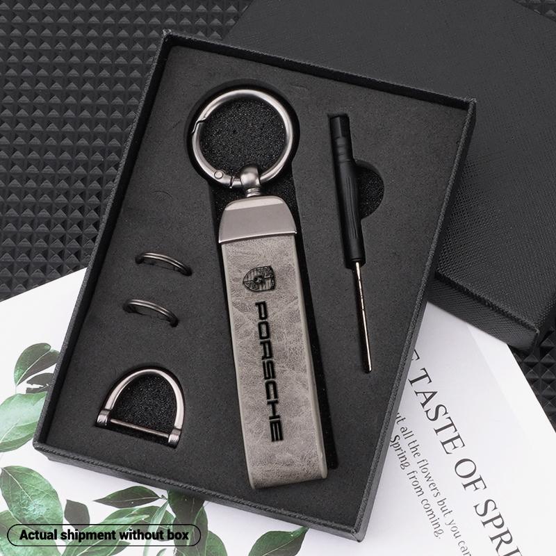 Metal Leather Car Keychain Anti-Loss Key Ring For Porsche Panamera Carman Macann Bobst Cayenne 911 981 991 970 996 Stickers