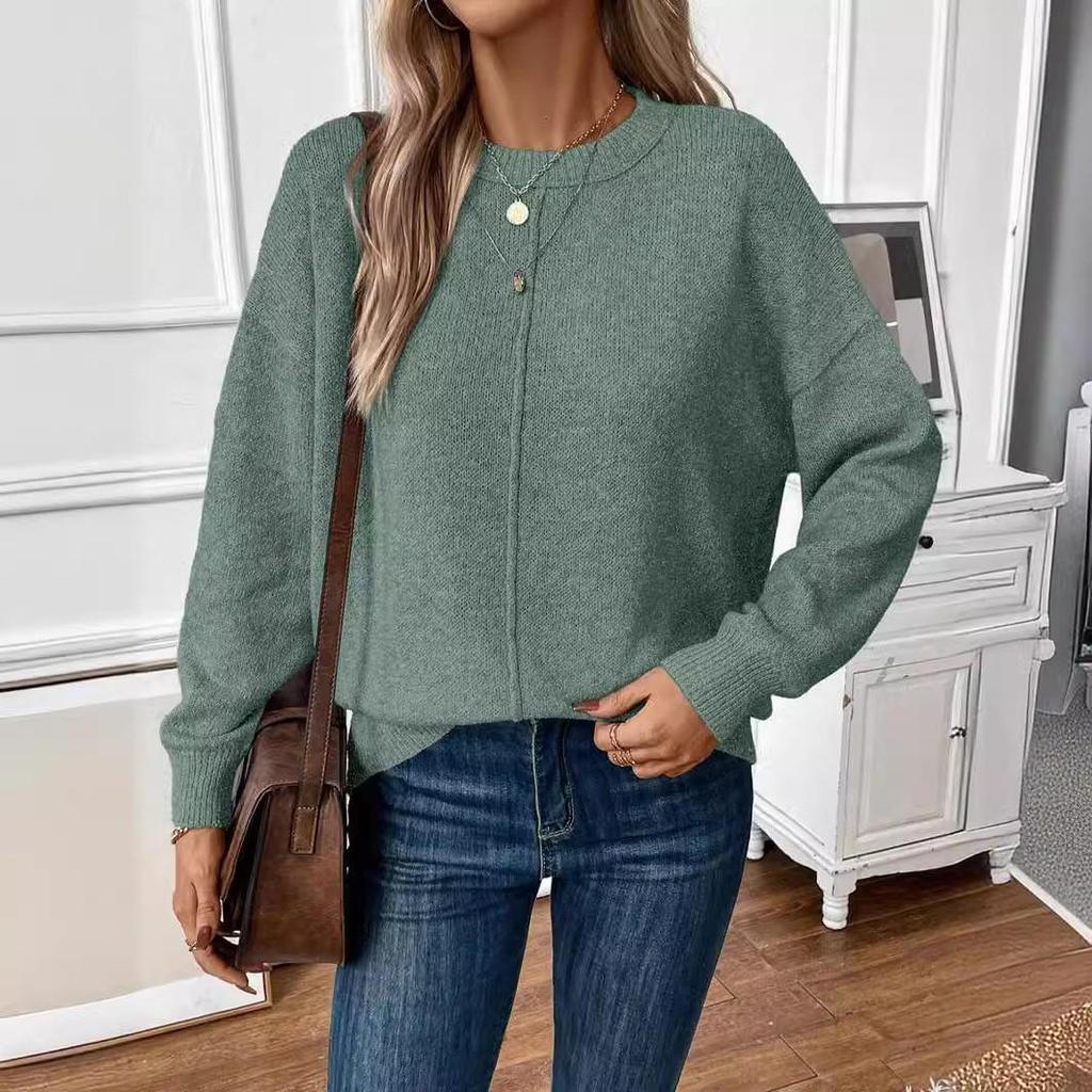 2025 Autumn/Winter European & American Casual Solid Color Knit Pullover Sweater for Women