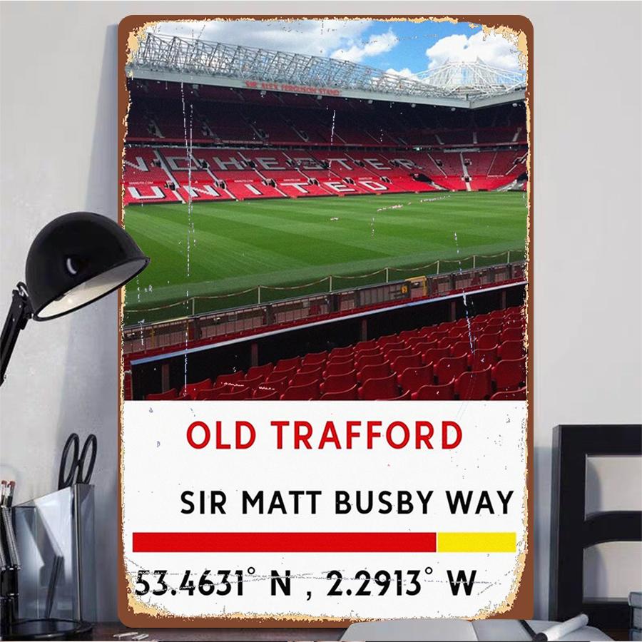 Old Trafford Stadium Metal Wall Art Manchester United Football Decor with Coordinates