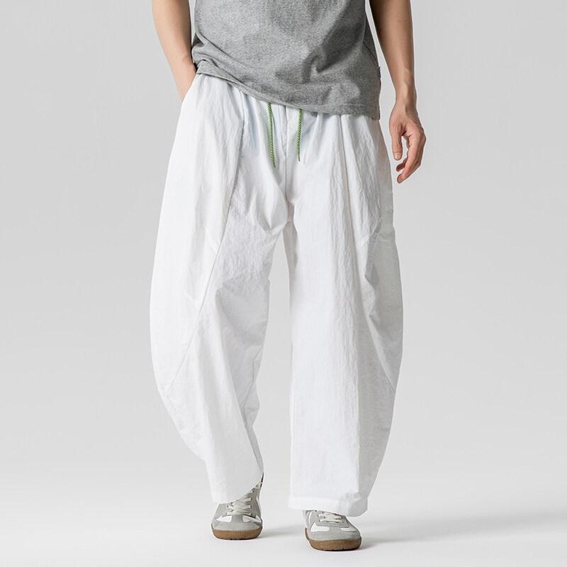 Wide Leg Pants Men's Summer Light Thin Solid Straight Casual Trousers Elastic Waist Harun Pant Loose Oversize Streetwear