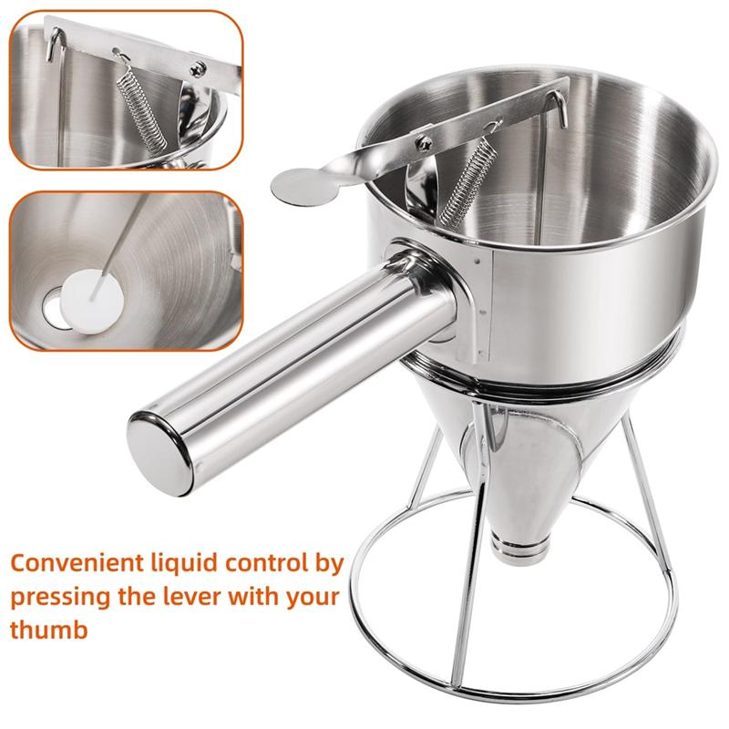 B97A-Stainless Steel Funnel Cake Dispenser With Stand Squeeze Handle,For Pancake Batter- Cupcake Compatible Maker Tool