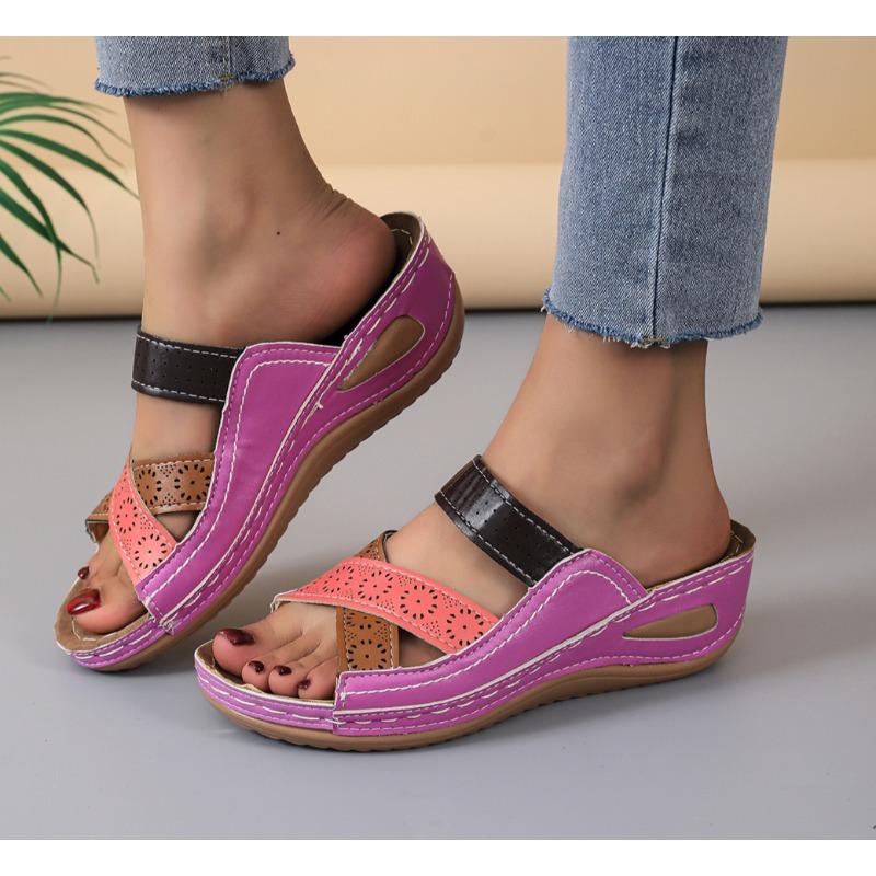 Women Wedges Slippers Summer New Orthopedic Open Toe Sandals Vintage Leather Casual Female Platform Slippers Slides Sandals 43