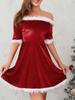 Off-Shoulder Plush A-Line Dress - Autumn/Winter Edition