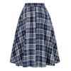 Women Skirt High Elastic Waist Big Hem A-line Colorblock Plaid Print Loose Ankle Length Soft Pockets Retro Ruffle Elegant Party Commute Lady