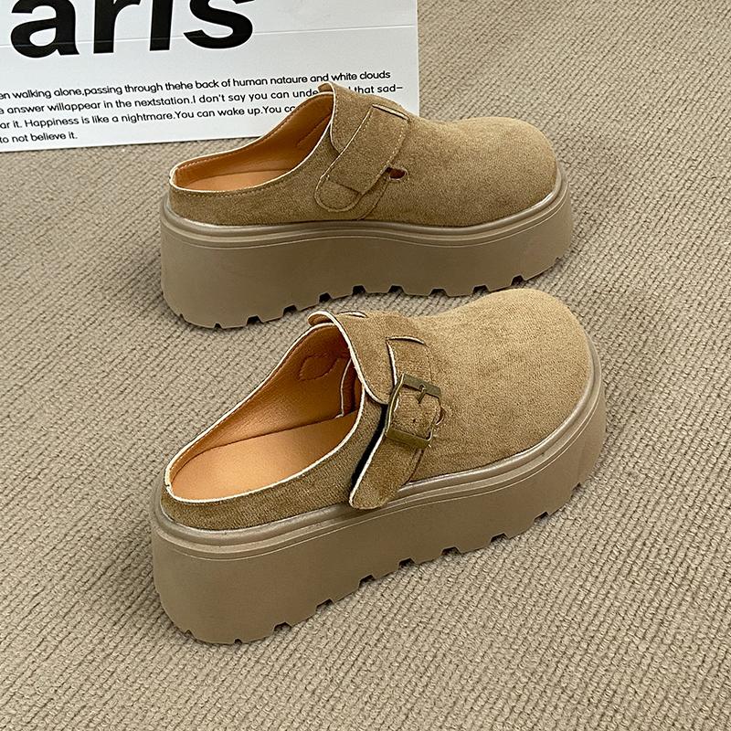 CRLAYDK Women's Platform Heel Mules Casual Buckle Shoes Closed Toe Backless Slip On Walking Increase Height Wedge Slippers
