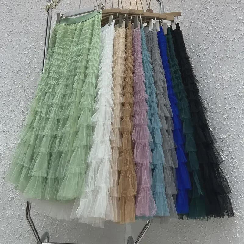 Spring & Autumn 2023 White Fairy Pleated Gauze Skirt for Women