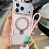 Luxury Magnetic Charging Matte Ott Anti-fall Case For iPhone Air 17 16 15 14 Plus Pro Max TPU+PC With Stand & Hand Strap Shell