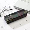 Hard Eyeglasses Case Fashion Geometric Line Decor Waterproof PU Leather Shockproof Spectacle Box for Students Teens