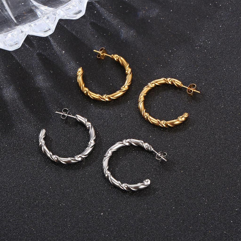 Trendy Stainless Steel Women's C-Shaped Twisted Wire Earrings