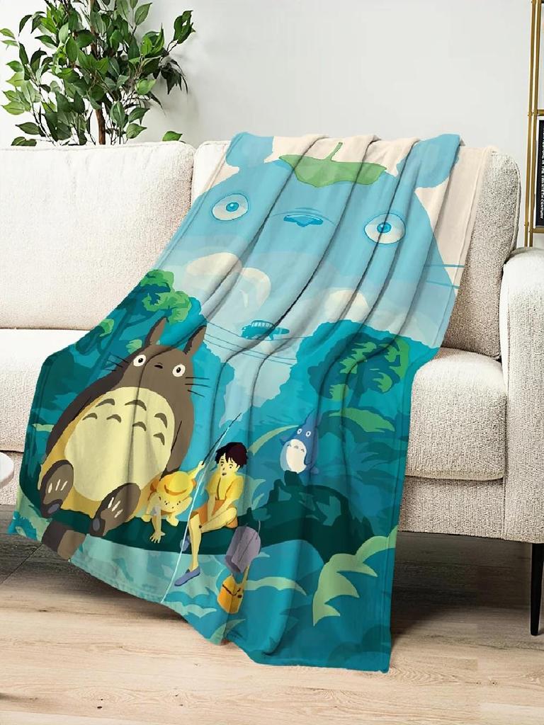 Cartoon Neighbor Totoro Throw Blanket Warm Plaid Flannel Soft Comfort Plush Perfect for Sofa Living Room Office Bedroom Travel G