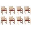 Exclusive House - Garden Chairs Set of 8 with Burgundy Cushions Teak Wood