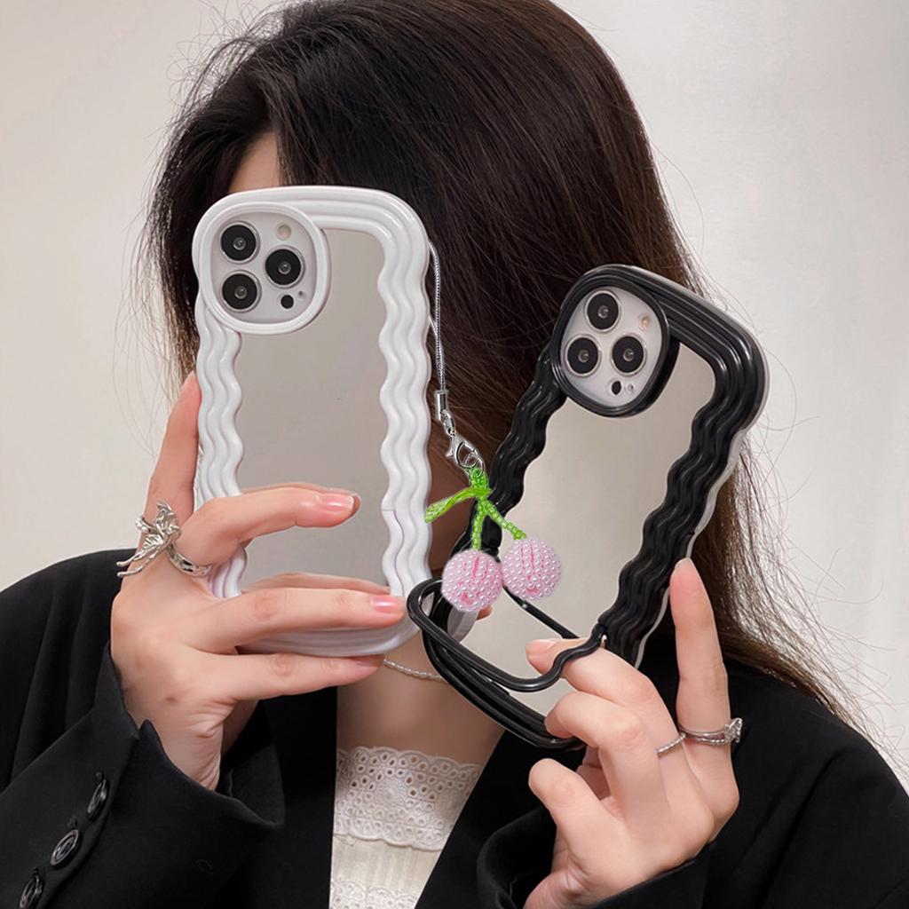 Fashion Beaded Cherry Pendant Phone Straps Lanyard Pocket Keychain Strap Backpack Charm Car Key Decoration Chain