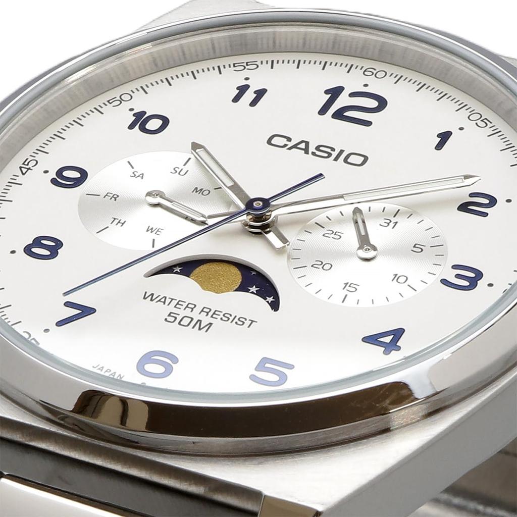 Casio Standard Moon Phase Analog Men's Watch MTP -M300D-2AV / -M300D-7AV with Metal Band, Navy / White, Overseas Model [Parallel Import]