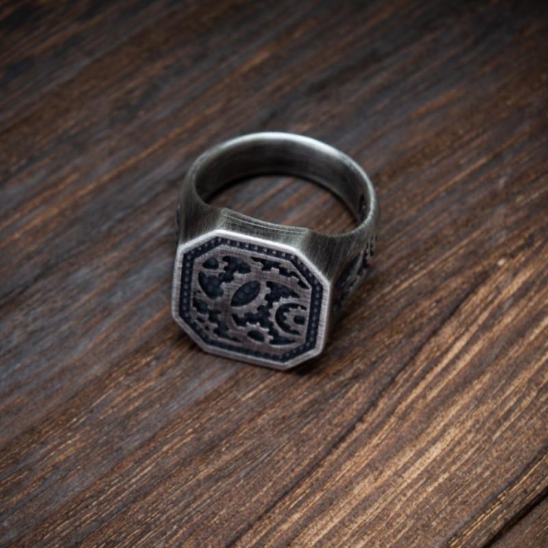 Adjustable Open Ring Men Women Vintage Gear Design Copper Plated Retro Stylish Statement Jewelry