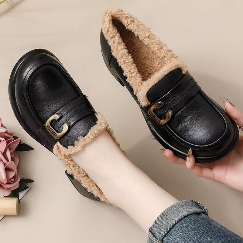 Cotton Shoes Winter Velvet Warm Fashion Doudou Shoes Women'S Thick-Soled Non-Slip Waterproof Soft-Soled Casual Loafers Tide