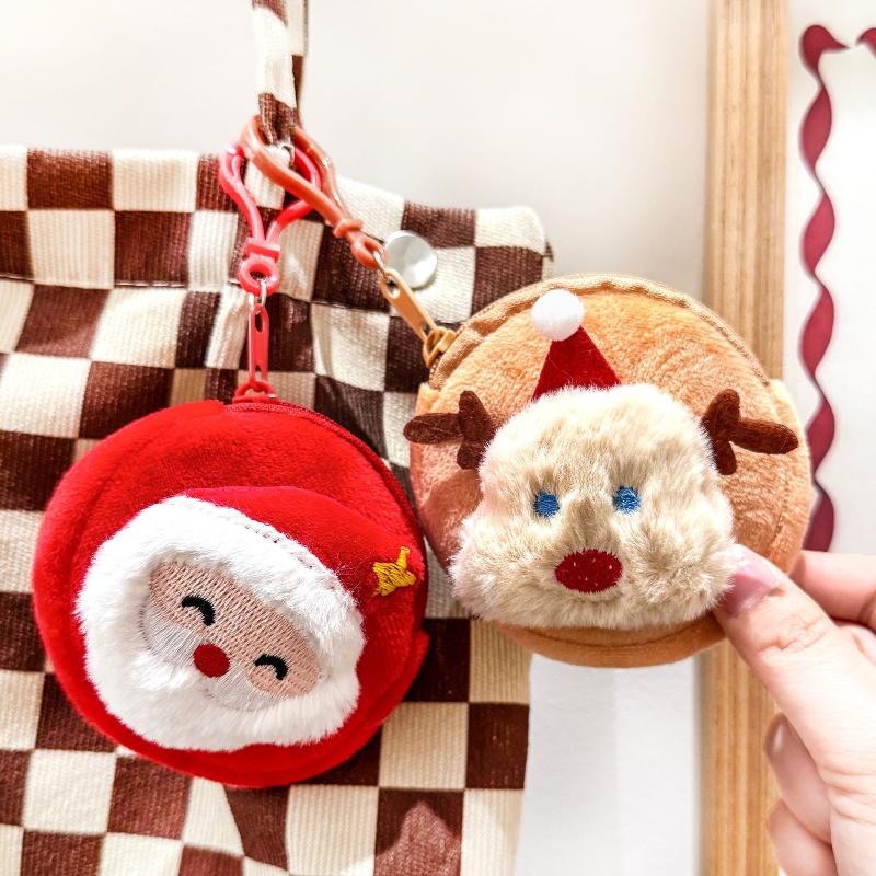 Cute Christmas Plush Coin Purse Kawaii Santa Claus Snowman Doll Coin Pouch Keychain Backpack Pendant Decoration Children Gift