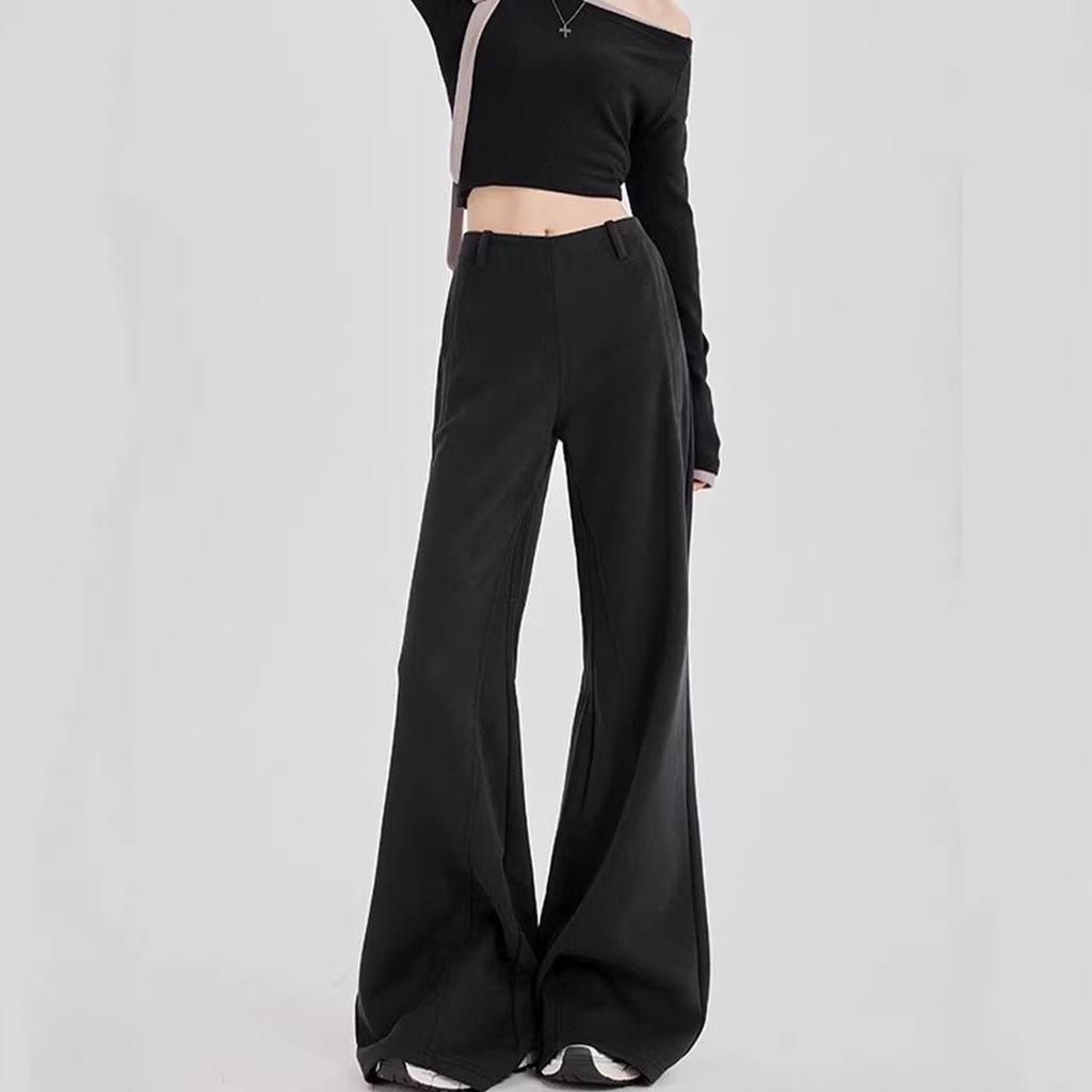 Gray Women's Micro-Flare Sweatpants, 2026 Spring Collection: Wide-Leg, Plus Velvet, Petite & Thick, Casual Sports Pants