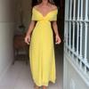 European and American sexy women's clothing new sexy sleeveless bow slim yellow dress