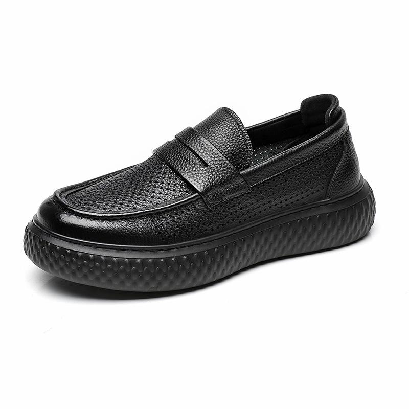 Men's Shoes Summer 2025 New Hollow Leather Breathable One-pedal Dad Leather Shoes Men's Hole Shoes Casual Sandals