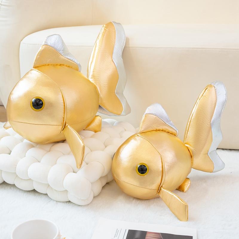 Lucky Koi Goldfish Shaped Plush Toy Soft PU Leather Cartoon Fish Doll Home Decor  Kids Birthday Gift Animal Cushion Throw Pillow