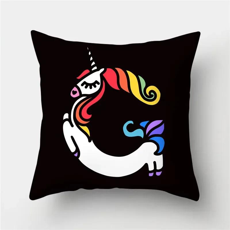 Letters Eenhoorn Kussenhoes Polyester Print Kussensloop Bank Decor Kussen Thuis