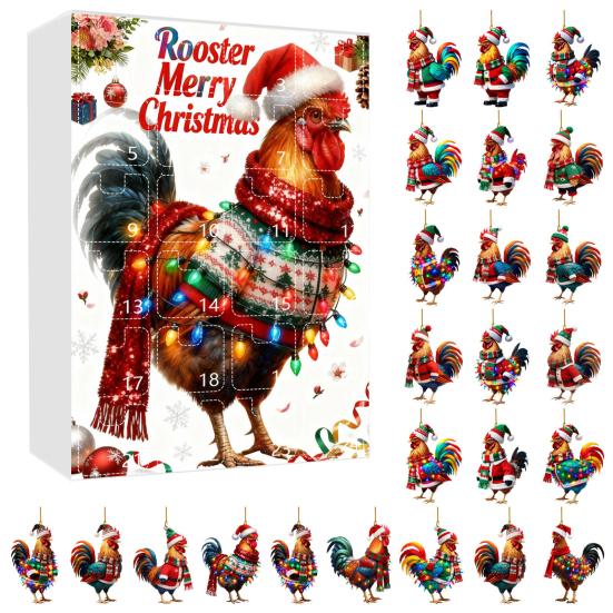 Christmas Chicken Advent Calendar 24-Day Countdown Box with Easy-Open Windows Multifunctional Holiday Decoration