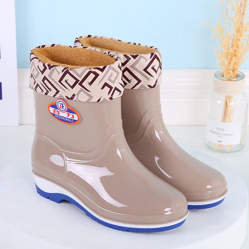 Fashion Adult Rain Shoes Women's Summer Non-slip Warm Water Boots Medium Tube Work Water Shoes Women's Fashion Rubber Shoes Overshoes