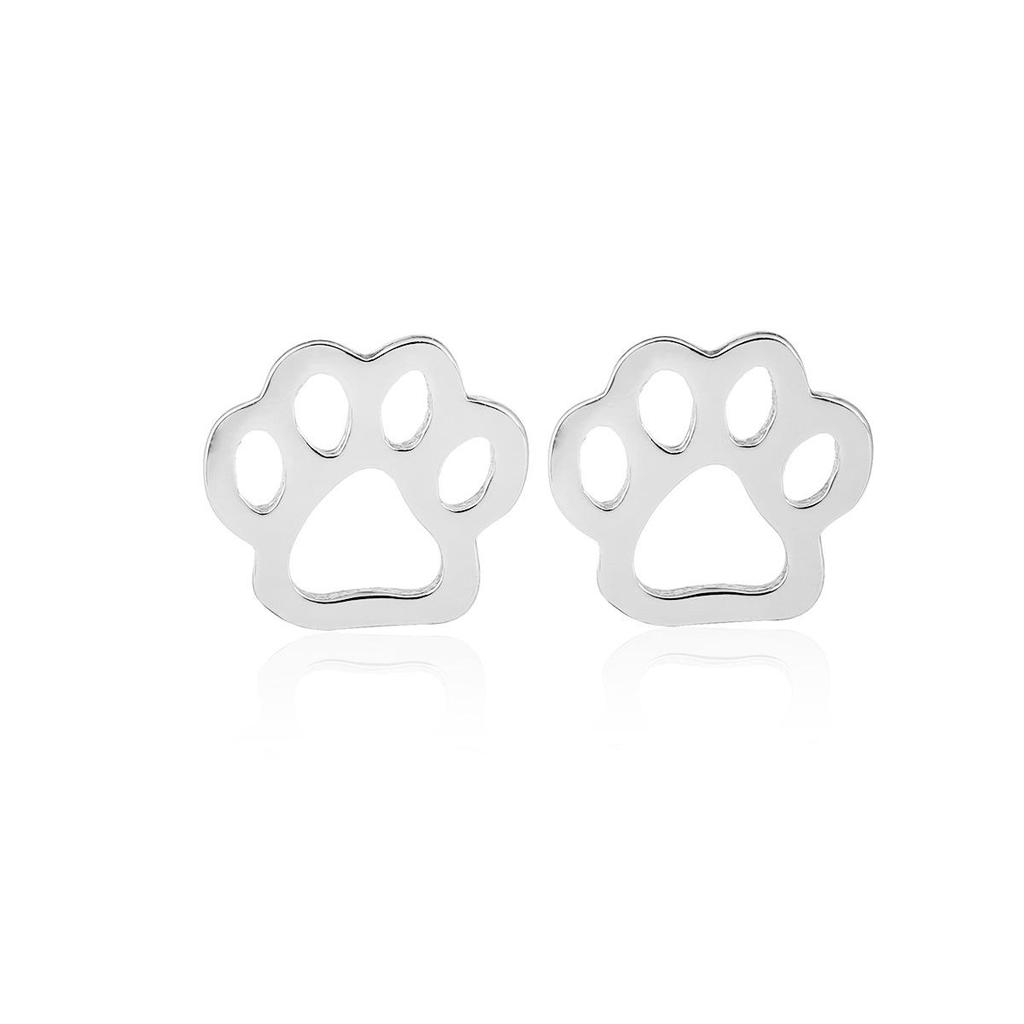 Stainless Steel Bear Paw Footprint Earrings - Unique Design Ear Studs