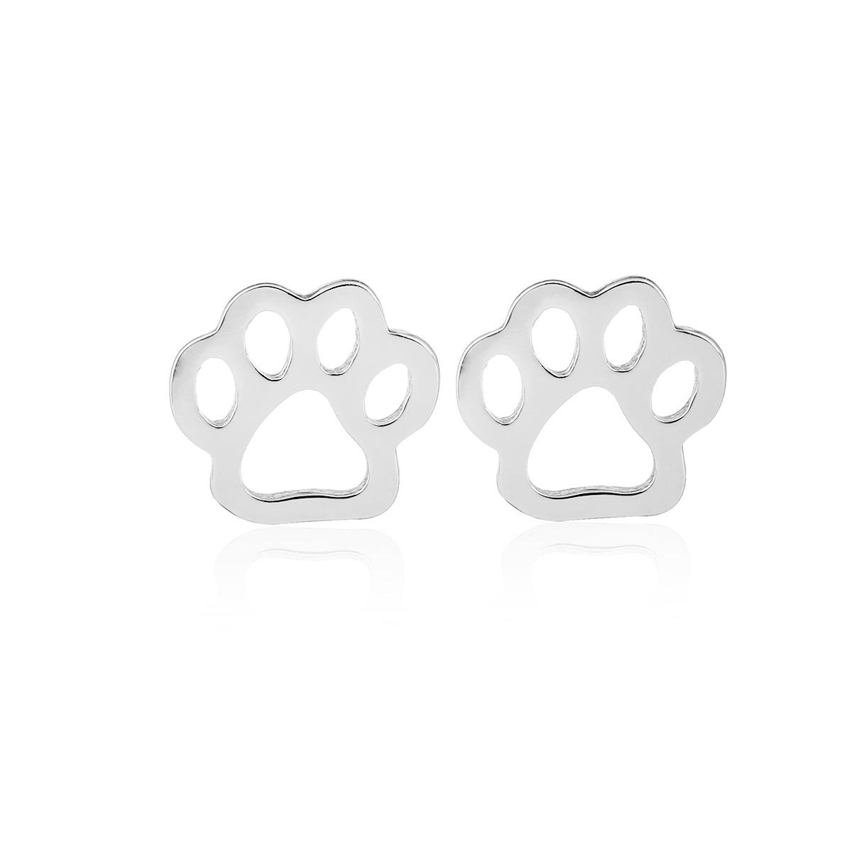 Stainless Steel Bear Paw Footprint Earrings - Unique Design Ear Studs