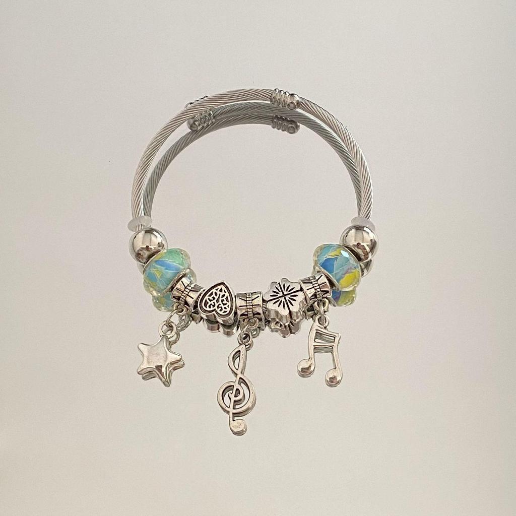 Panjia Dora Women's Stainless Steel Beaded Bracelet - European American Versatile Luxury Jewelry