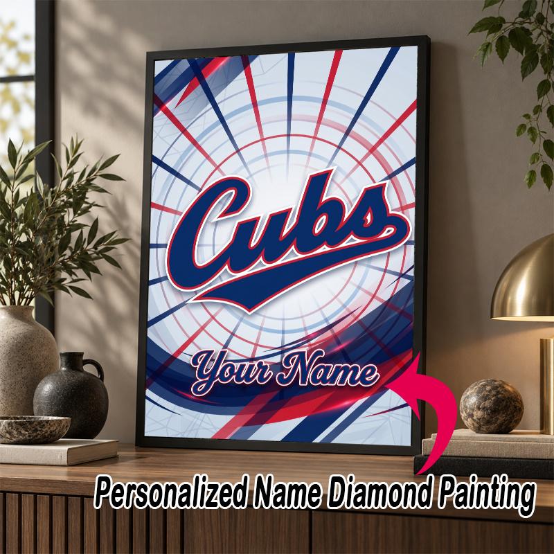 Custom Name Chicago Cubs 5D Diamond Painting Personalized Full Drill Diamond Art Kit Gift