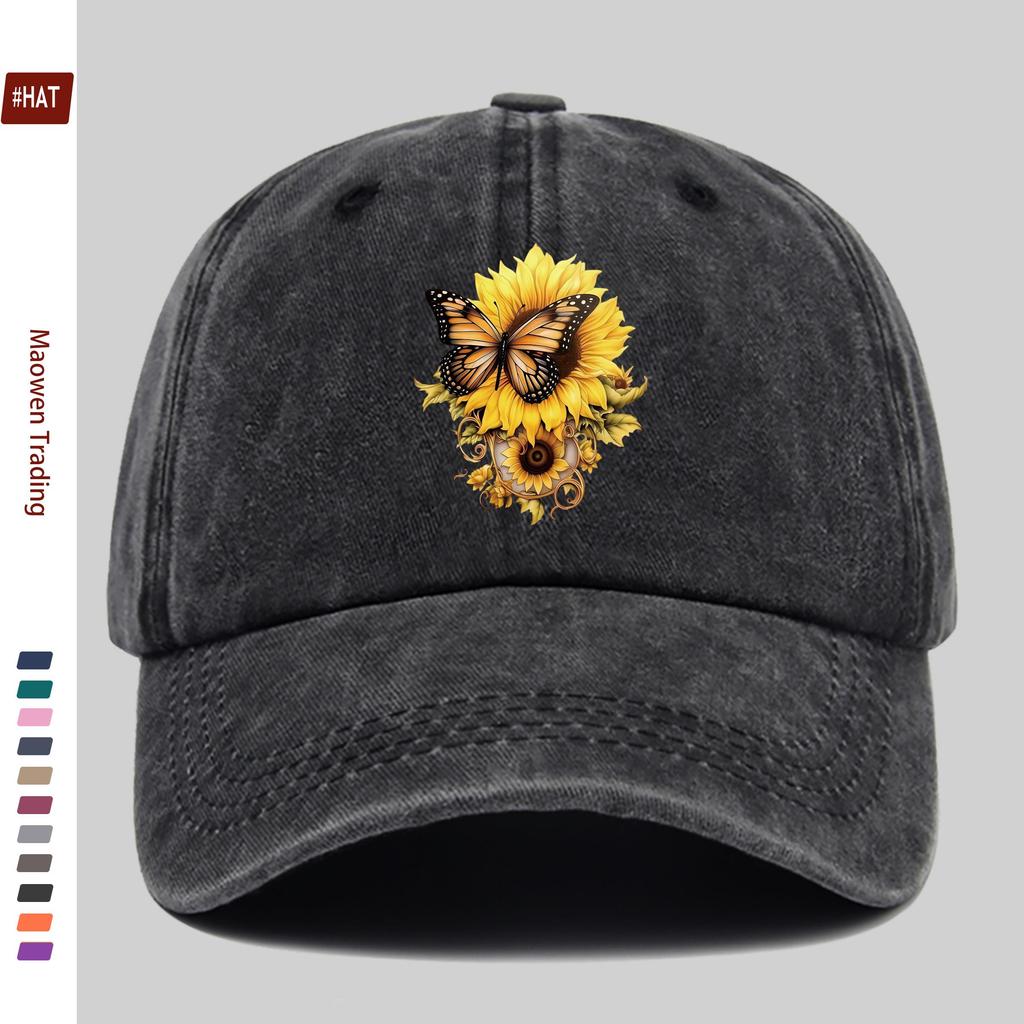 Pc Butterfly And Sunflower Printed Baseball Cap Unisex Design Sun Hat MultiColor Available Papa Cap Comfortable Lightweight