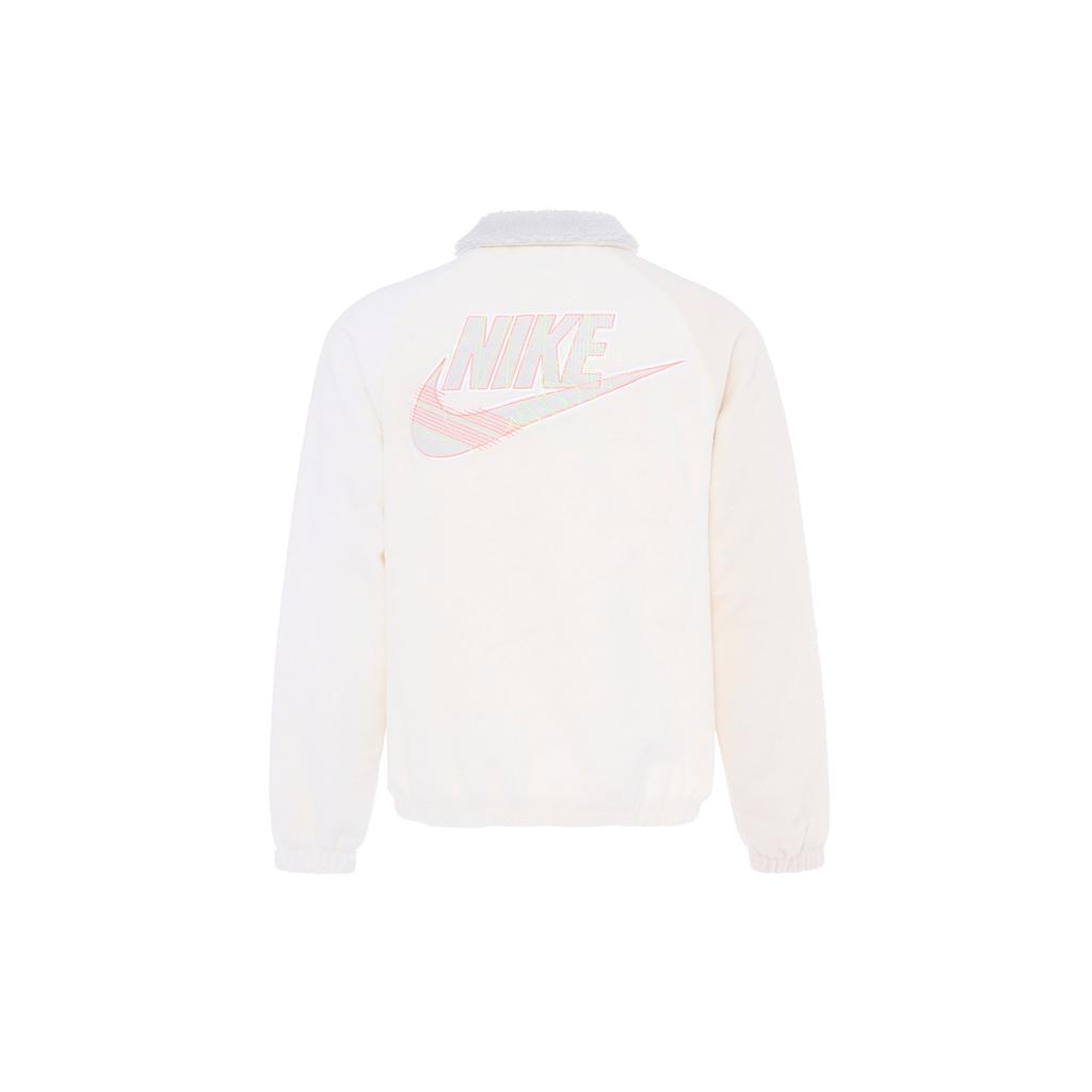 Nike Sportswear Logo Embroidered Fleece Collar Jacket Men Outerwear White FB1827-133