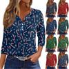 Dámské tričko Tričko Potisk knoflíku 3/4 rukáv Denní víkendová móda Basic Top s výstřihem do V