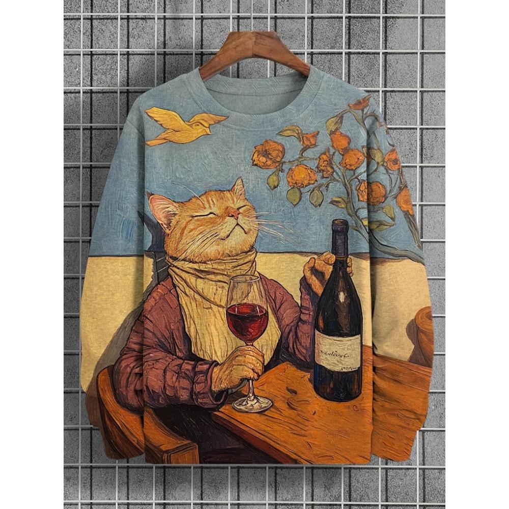 Spring Autumn Sweatshirt Pullover Anime Cat Casual Japanese Art Animal 3D Printed O Neck Long Sleeve Hoodies Tops Pullovers