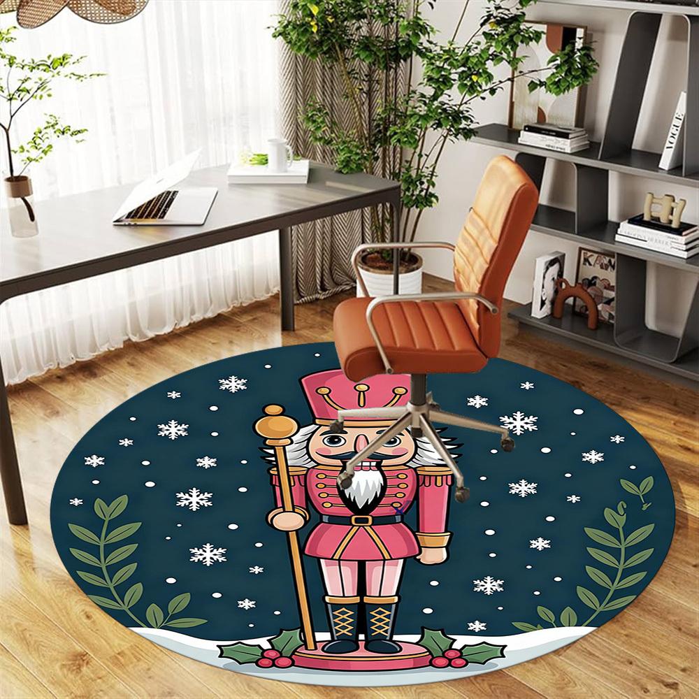 1pc Nutcracker Christmas Round Chair mat office Area Rug - Non-Slip, Floor Mat for Office, Bedroom, Ideal home decor gift c0112005