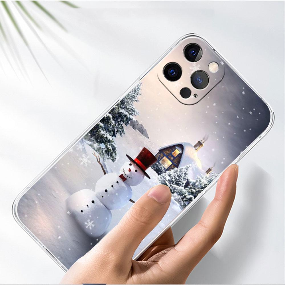 Cartoon Snowman Christmas Clear Case For Apple iPhone 13 11 14 12 Pro 7 8 Plus XR X XS Max 6 6S 13Pro Silicone Phone Cover
