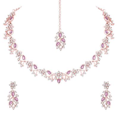 American Diamond AD with Colorful Crystal Necklace Jewellery Set for Women/Girls | Perfect for Weddings, Parties & Festive Occasions