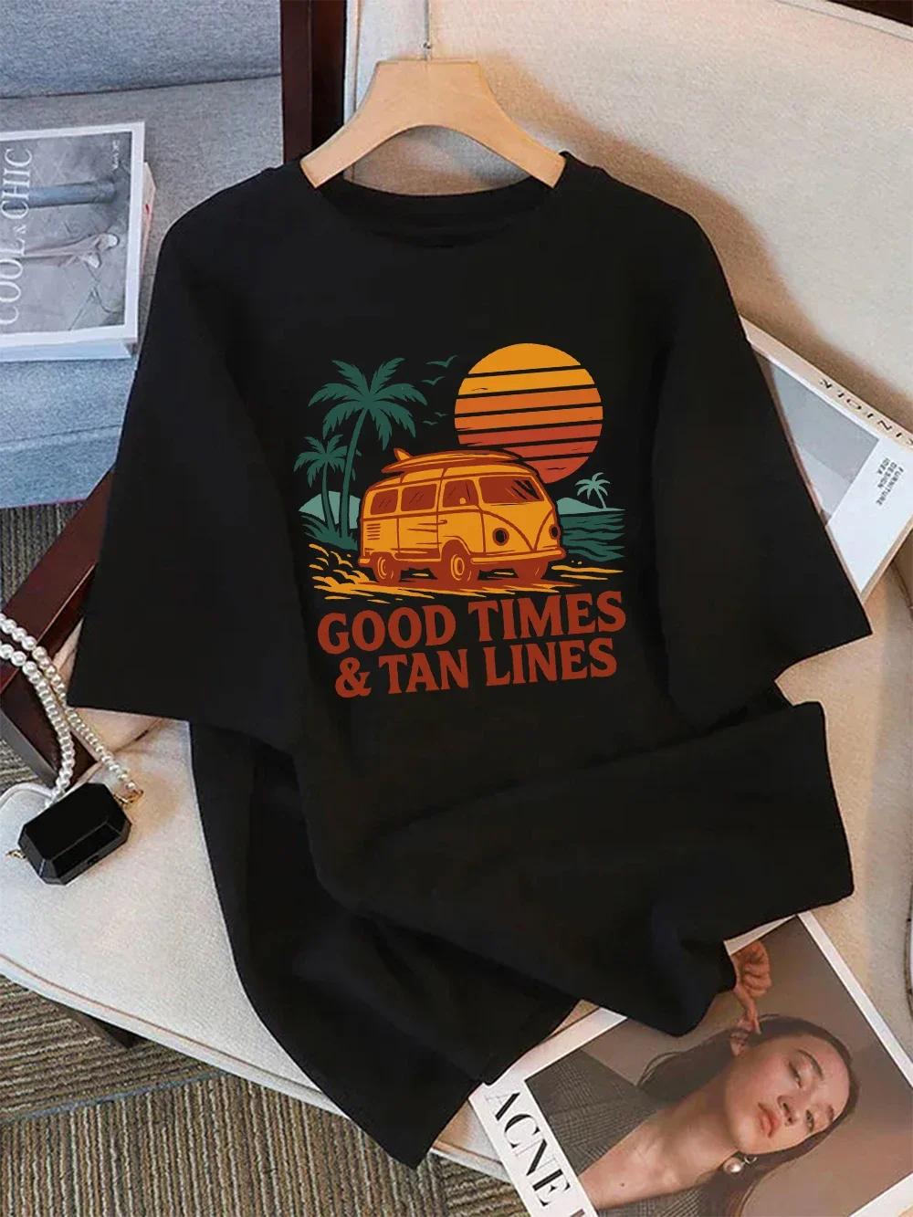 

ONeck Comfortable Tops Holiday Casual Clothes Women TShirt Summer Times Tan Lines Printed T Shirt Aesthetic Clothes 4XL