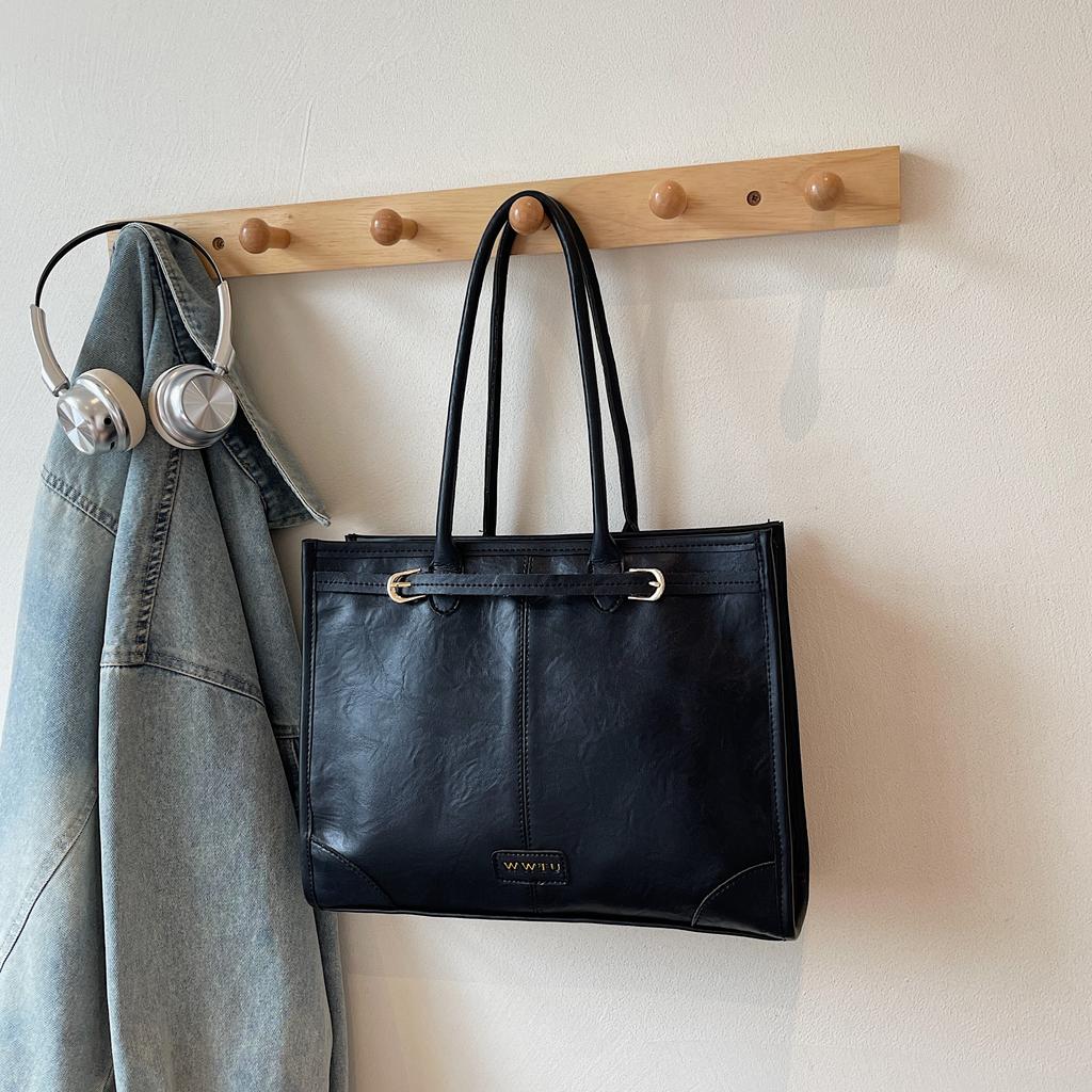 High-end Casual Travel Bags Vintage Large Capacity PU Women's Handbags Simple Letter Shopping Square Single Shoulder Bag