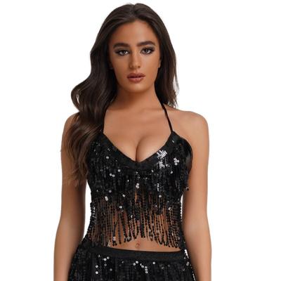 Ayarlanabilir Halter Askı Oryantal Dans Kostüm Yastıklı Sütyen Halter Üst Payet Performans Kıyafetleri
