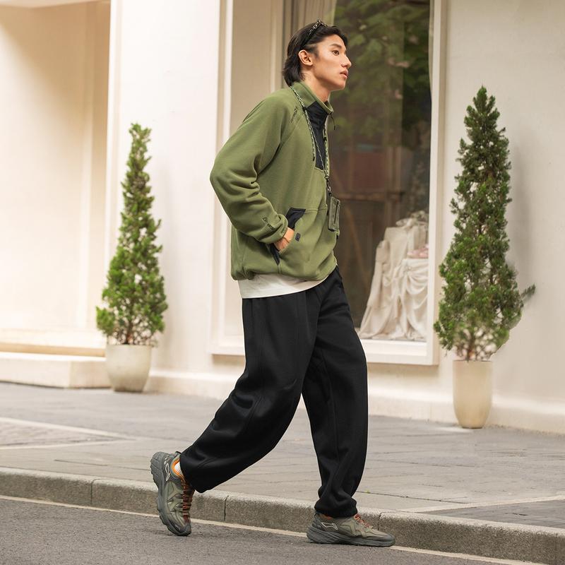 Li Ning CF Outdoor Lock Temperature Fleece Anti-Static Warm Waist-Defining Banana Pants Casual Pants Men pants AKLVB69-1
